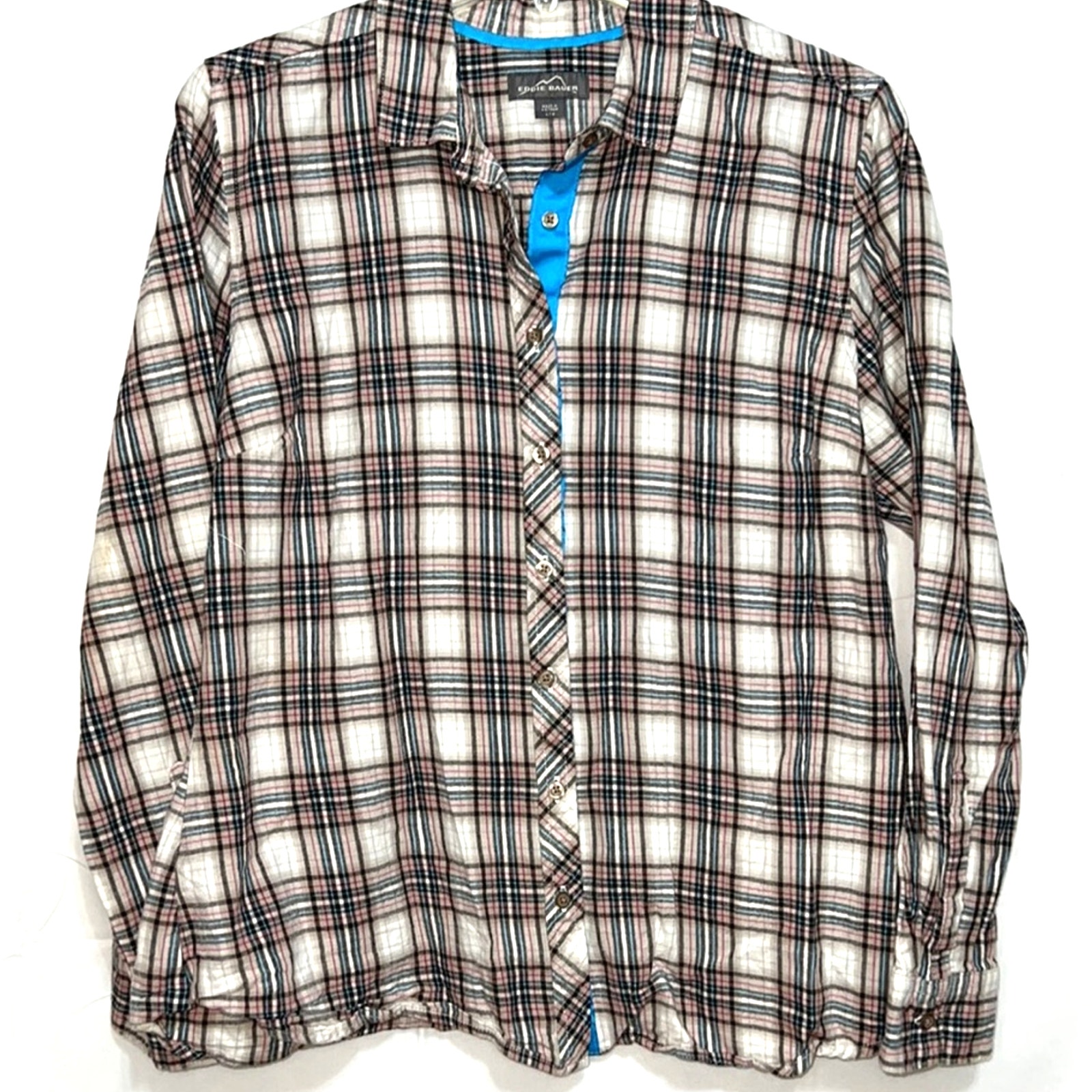 Women's Eddie Bauer Flannel Size Large Button Up Hiking Outdoors